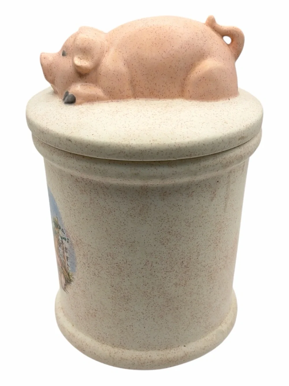 Vintage Ceramic Speckled Pig Cookie Jar Country Farmhouse 10.25” Lidded Storage
